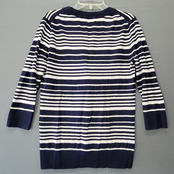 Gap Blue Preppy Stripe Cardigan Sweater Button Up 3/4 Sleeves Knit Womens Size M - Picture 2 of 8